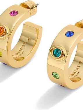 SOLD Kurt Geiger Gold Hoop Earrings with Multicolored Gem Accents Stunning